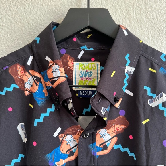 RSVLTS x Saved By The Bell Kelly Kapowski Short Sleeve Button Up Black Medium - Picture 2 of 9